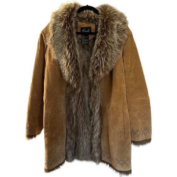 Gorgeous 100% Genuine Leather Faux Fur Penny Lane Long Jacket Coat Size Large - Picture 2 of 16